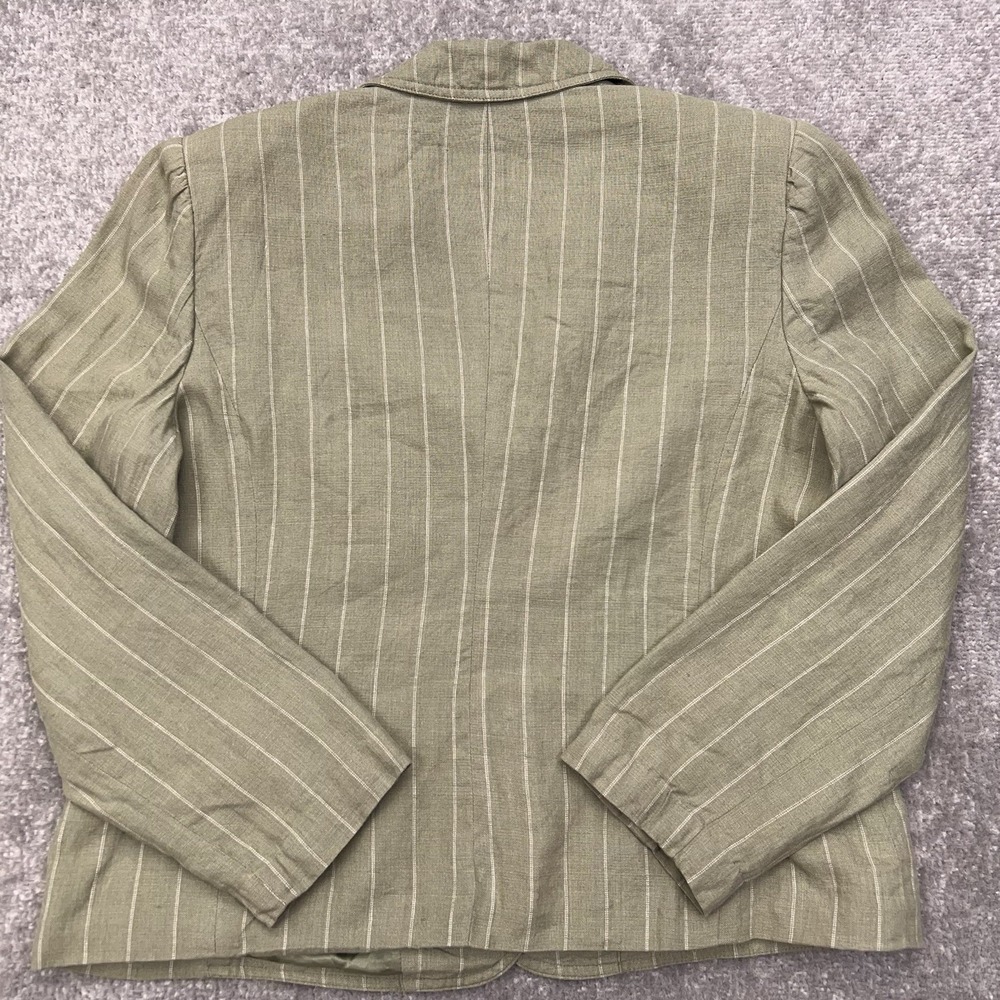STYLE & CO Womens Size 12 Striped 100% Linen Blazer Patch Pockets Sage Green Y2K - Picture 9 of 14